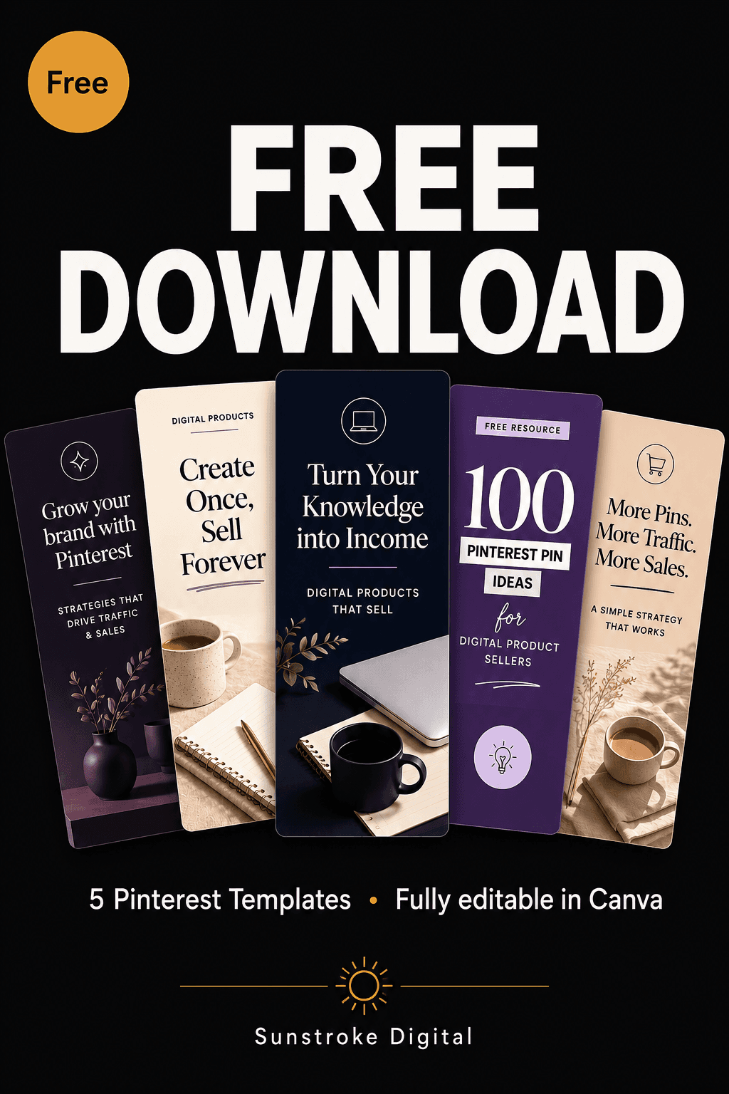 5 Free Pinterest Pin Templates for Digital Product Sellers (Canva)